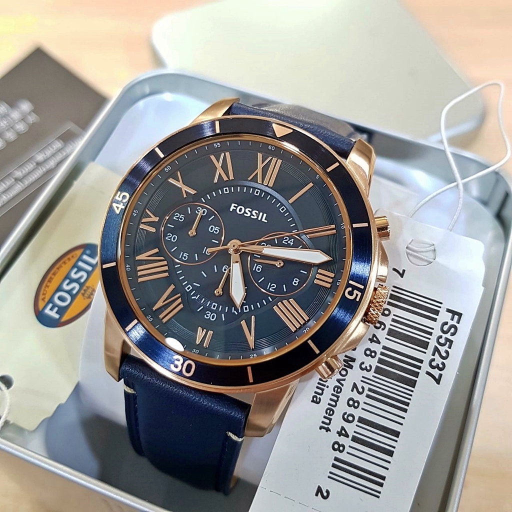 Jam Tangan Pria FL G*a*t FS5237 Chronograph Rosegold Navy Leather