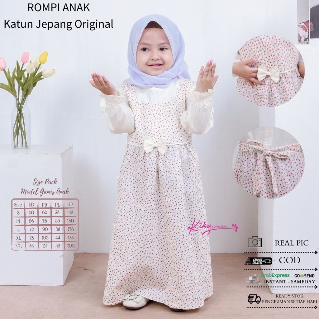 Gamis Anak Muslim Wanita Dress Anak Perempuan Katun Jepang Model Rompi Nyambung Umur 3-4 Tahun