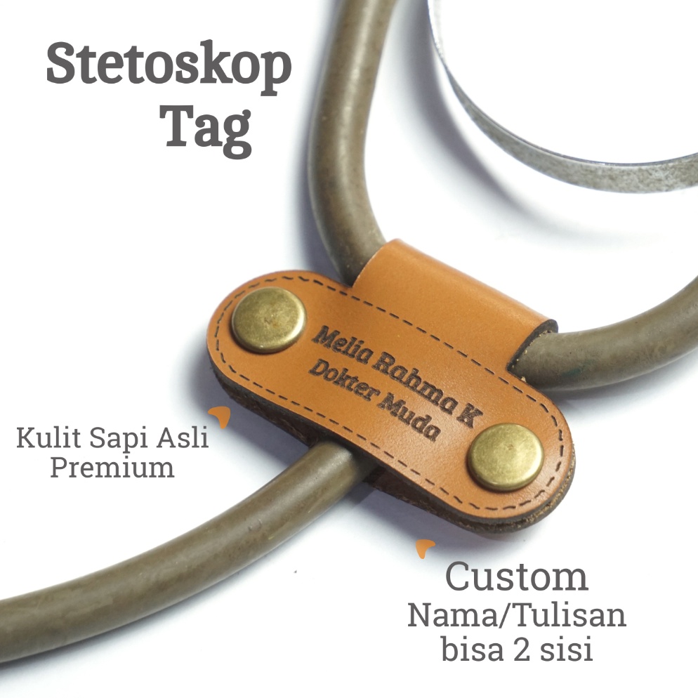 

KODE S69F Stetoskop Name Tag Kulit Asli Custom Nama Tulisan Stetotag Stetostag