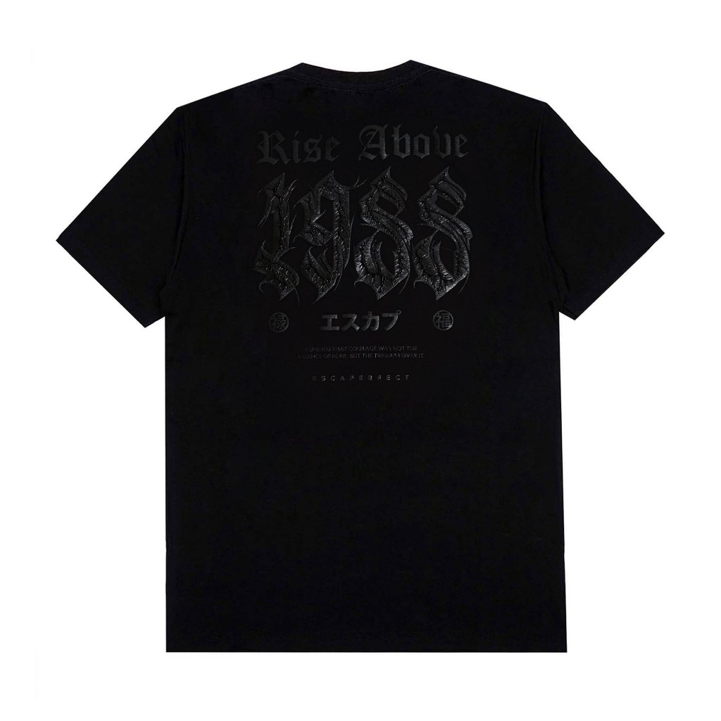 Escaperfect T-shirt Rise Kaos Pria Lengan Pendek Warna Hitam Desain Rise Above - Black Kaos Pria