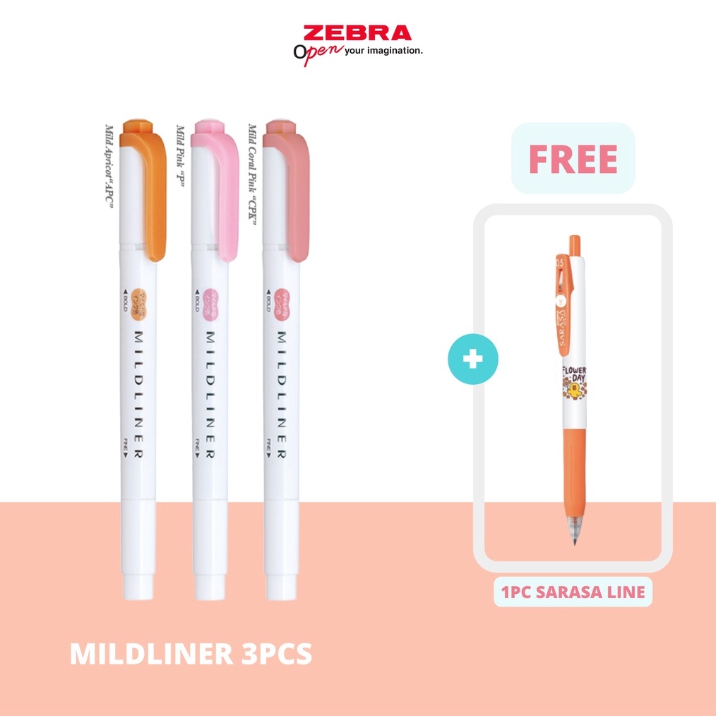 

KODE G99H Zebra Mildliner dual tip highlighter 3 pcs free Sarasa Line Series