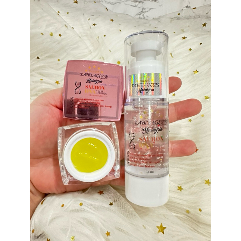 PAKET 2in1 GLOWING GEL SALMON DNA + SERUM SALMON DNA WHITE SERIES BY GLOW MALAYSIA