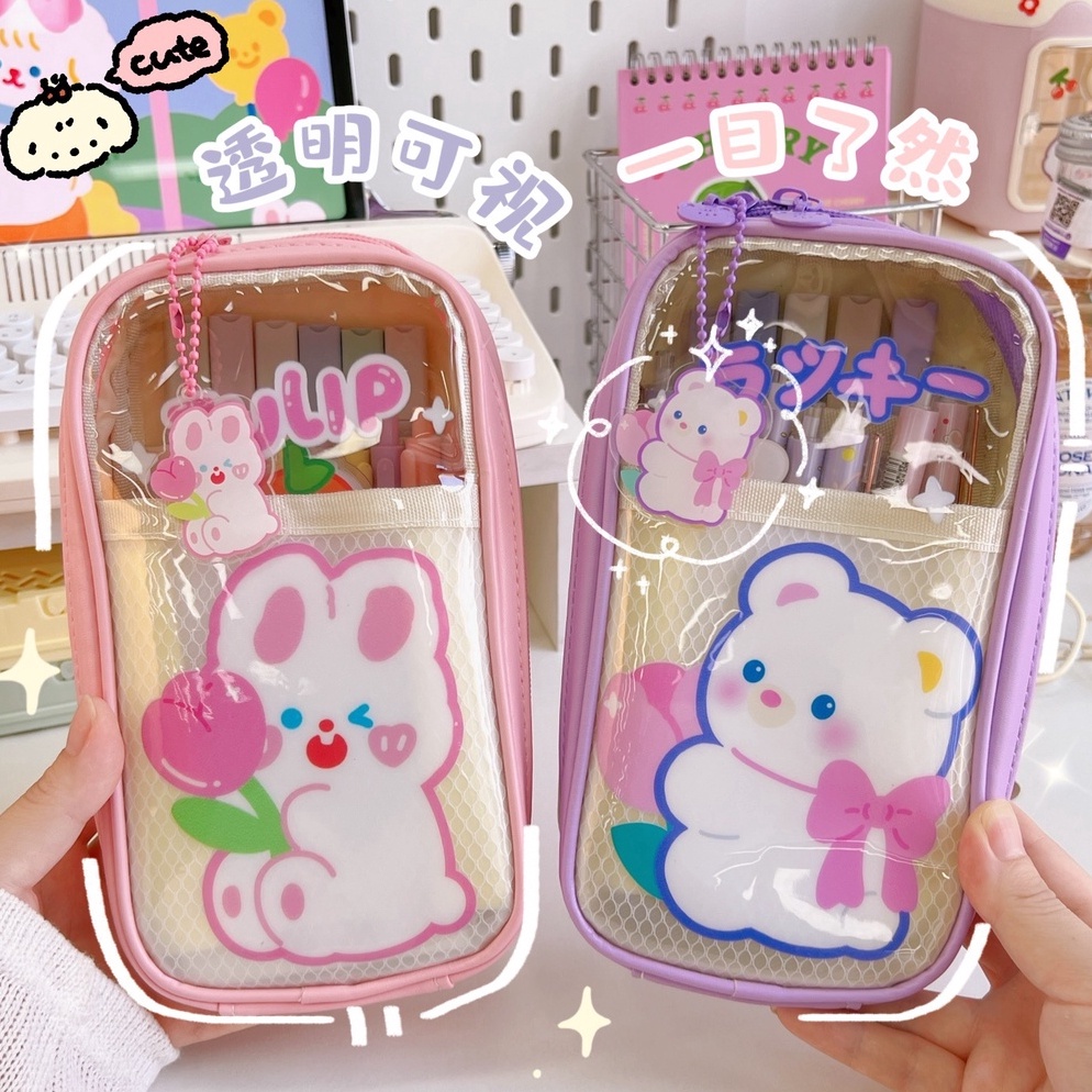 

KODE X72B Tempat Pensil Jumbo Banyak Slot Anti Air Standing Transparan Cute Ins Korean Style Pencil Case C5