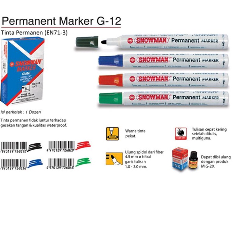 

KODE T53Q Spidol snowman permanent G12 1pak12pcs