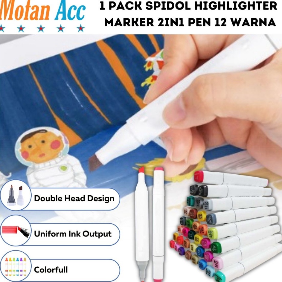 

1 PACK Spidol Highlighter Marker Pen isi 12 Warna 2in1 Stabilo Pena Papan Tulis Penanda Buku Belajar Kalimat Penting 2 sisi Ujung Ganda 1Set HighLight Water Colour Ink Gel Merah Kuning Hijau Biru Pink