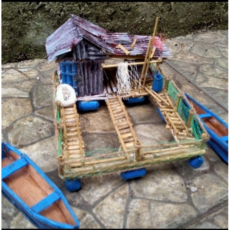 Dekorasi Aquarium Miniatur Tambak Nelayan 25 cm