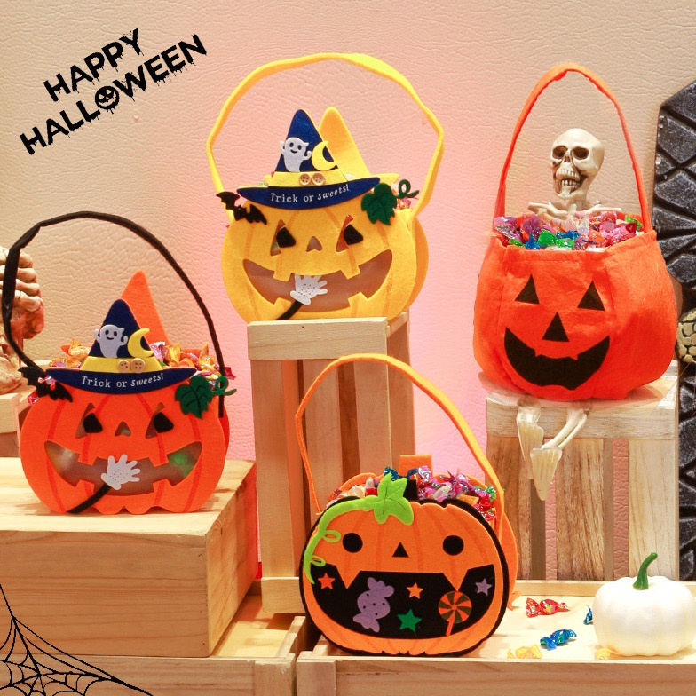 

SPESIAL Tas Permen Pumpkin HALLOWEEN Candy Bag Trick Or Treat Labu Orange Tas Anak Ghost Haloween Snack Storage Bucket