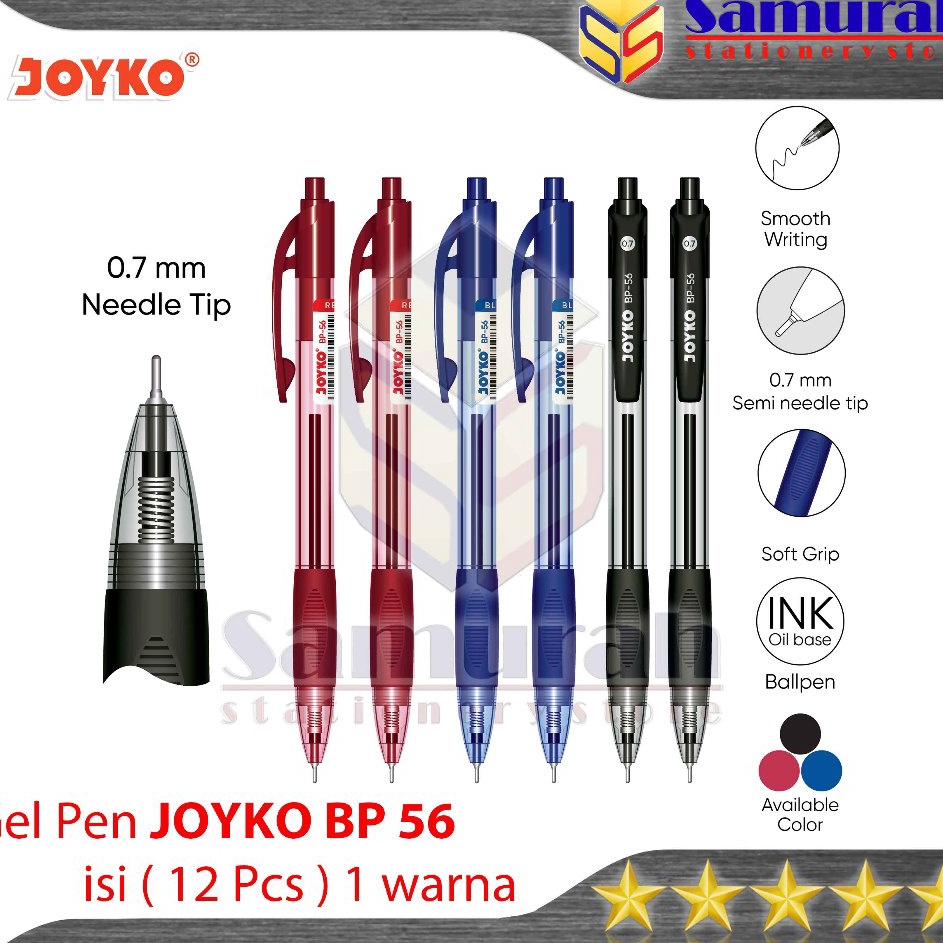 

Pulpen Joyko Cetek BP 56 Ball Pen BP56 7 mm Ballpen Click Hitam Biru Merah isi 12 Cetik murah