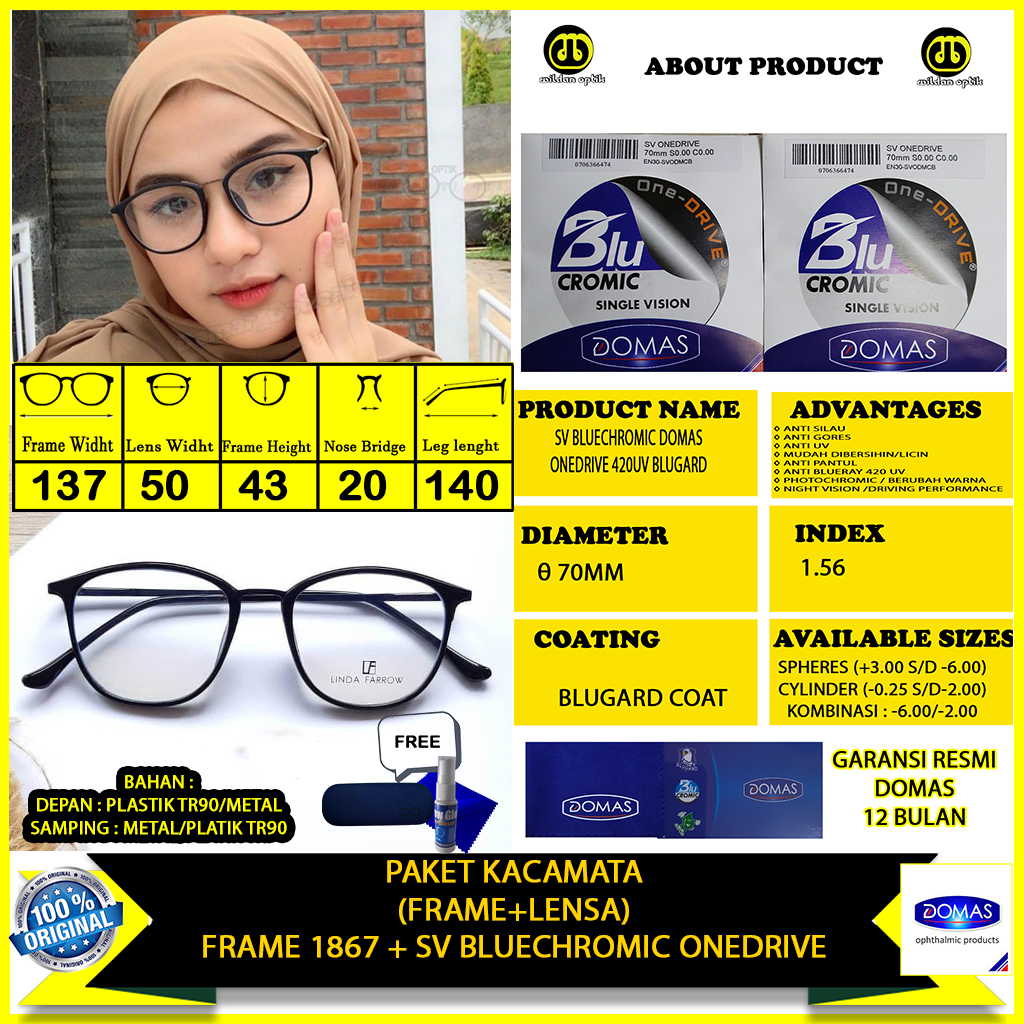 PAKET KACAMATA LINDA FARROW 1867 BLUECHROMIC ONEDRIVE DOMAS ORIGINAL