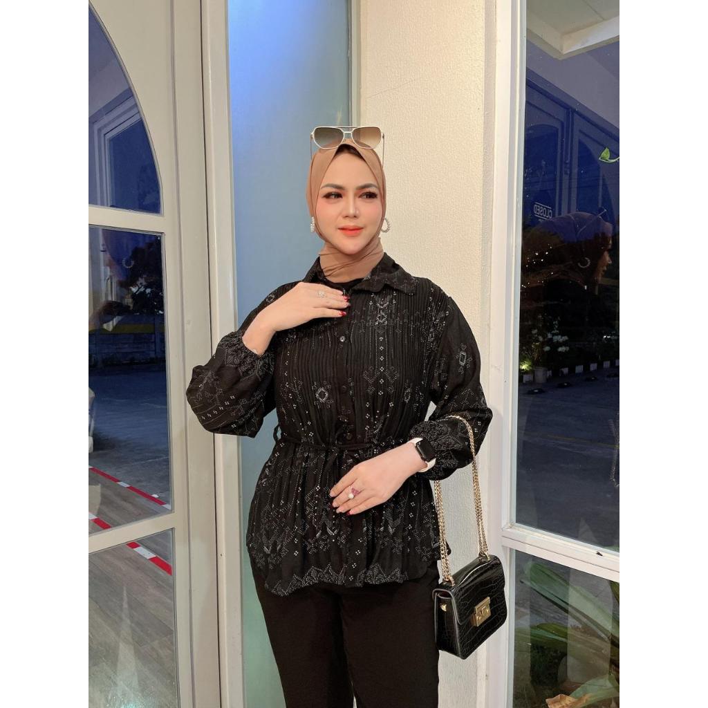 IMOU Kemeja Motiff Ixora Wanita Oversize 120 trend korenan style kekinian jumbo oversize