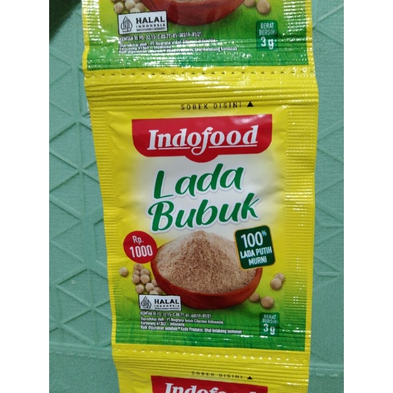 

Indofood lada bubuk 3gr 1 renceng renteng 12 sachet