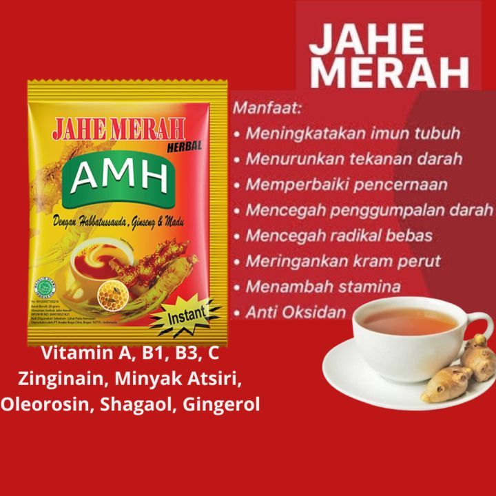 

Jahe Merah Dengan Habbatussauda, Gingseng & Madu 1renceng (10sachet @20gr)|Promo Murah