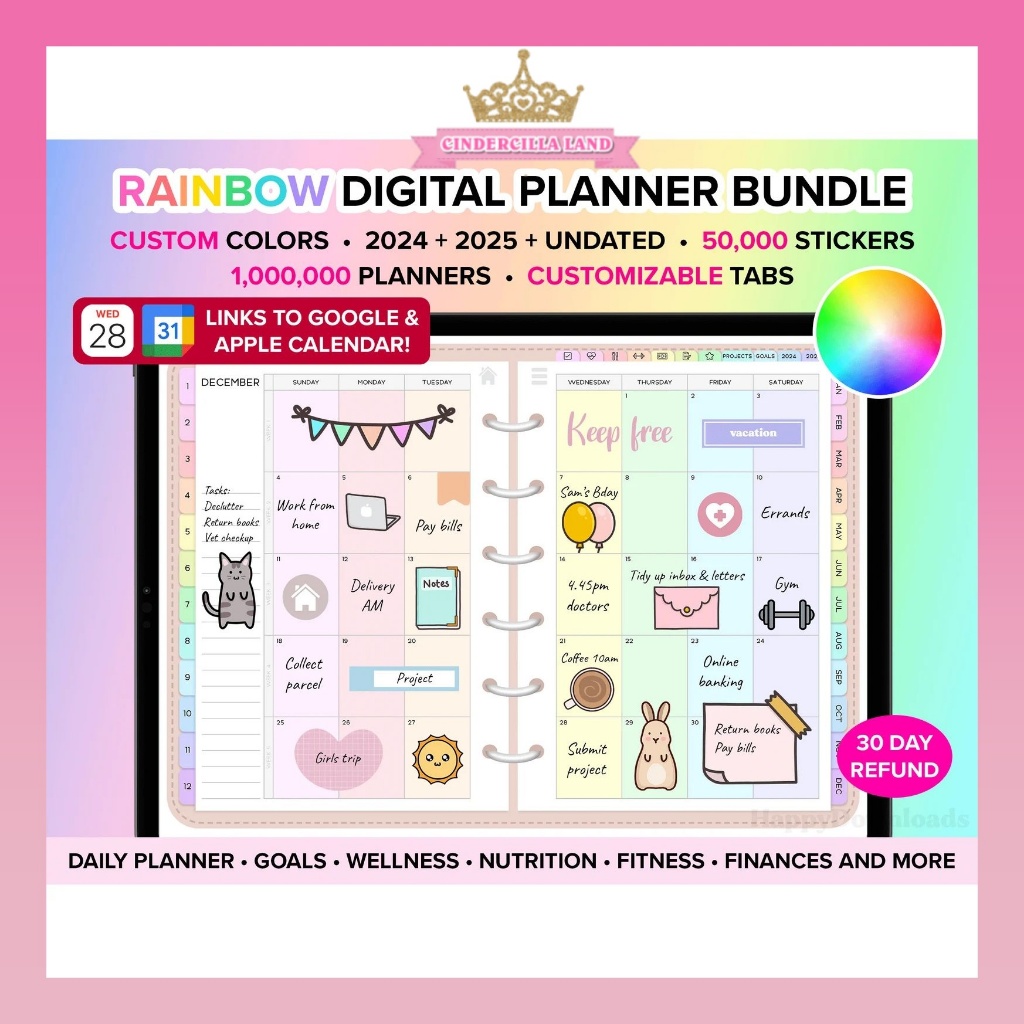 CINDERCILLA LAND Digital Planner 2024 2025 Undated Goodnotes Planner iPad Planner Daily Weekly Plann