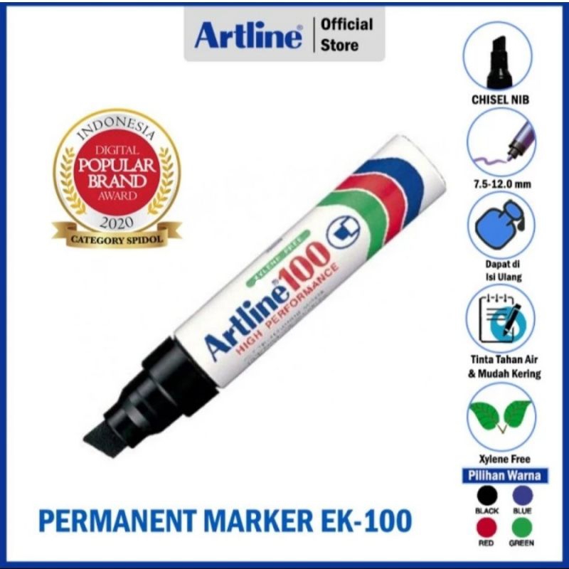 

ARTLINE Spidol WIDE NIB Permanen Permanent Refillable Marker 7,5-12mm BISA DIISI ULANG EK-100