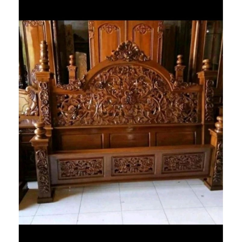 Dipan KDI mawar kaki12 kayu jati ranjang dipan ukir dipan jati