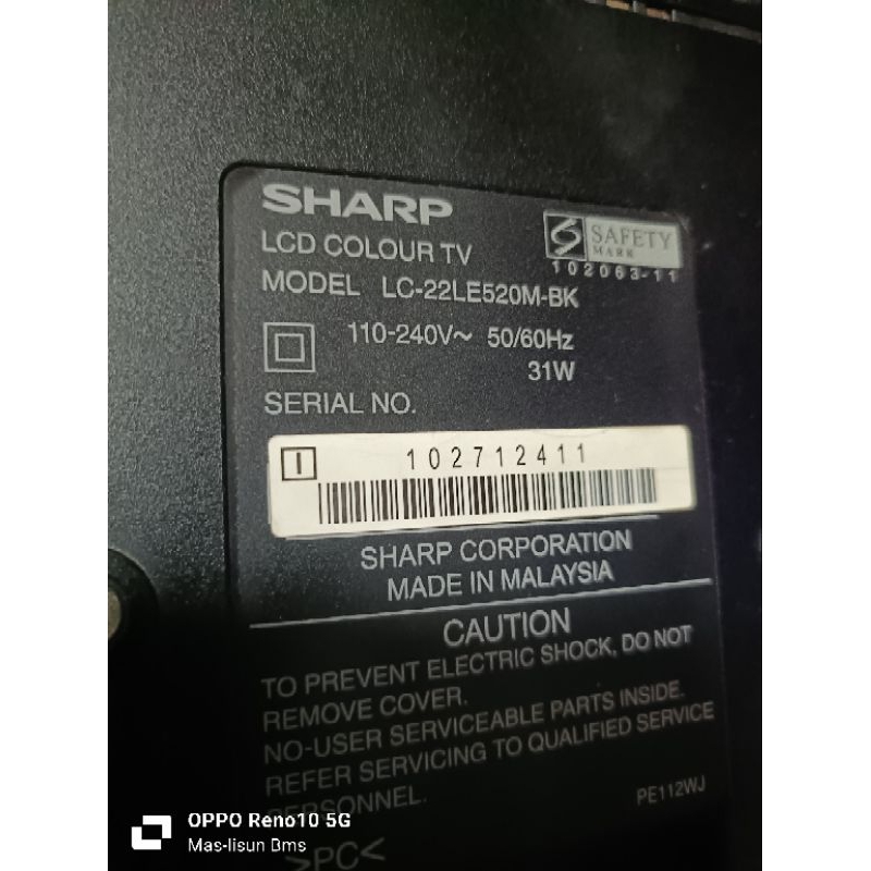 MB SHARP LC-22LE520M-BK - MAINBOARD TV LC 22LE520M - MESIN LC-22LE520M - 22LE520
