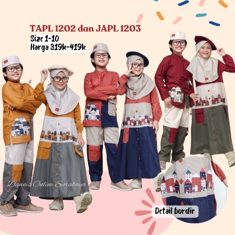 ❤ Dannis Online Surabaya ❤ Tapl 1202 and Japl 1203 Couple Kids Dannis Dress Katun Bordir Baju Takwa 
