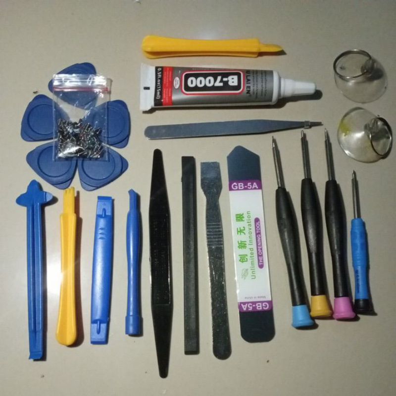 Obeng set 21 in lem lcd 15ml isi bening dan baut hp bisa buat semua tipe hp