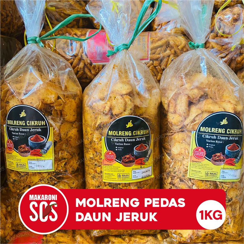 

Molreng Cimolring 1KG | Keripik Molreng Viral Seuhah Pedas Cikruh Daun Jeruk Rasa Nikmat Snack Kering Food