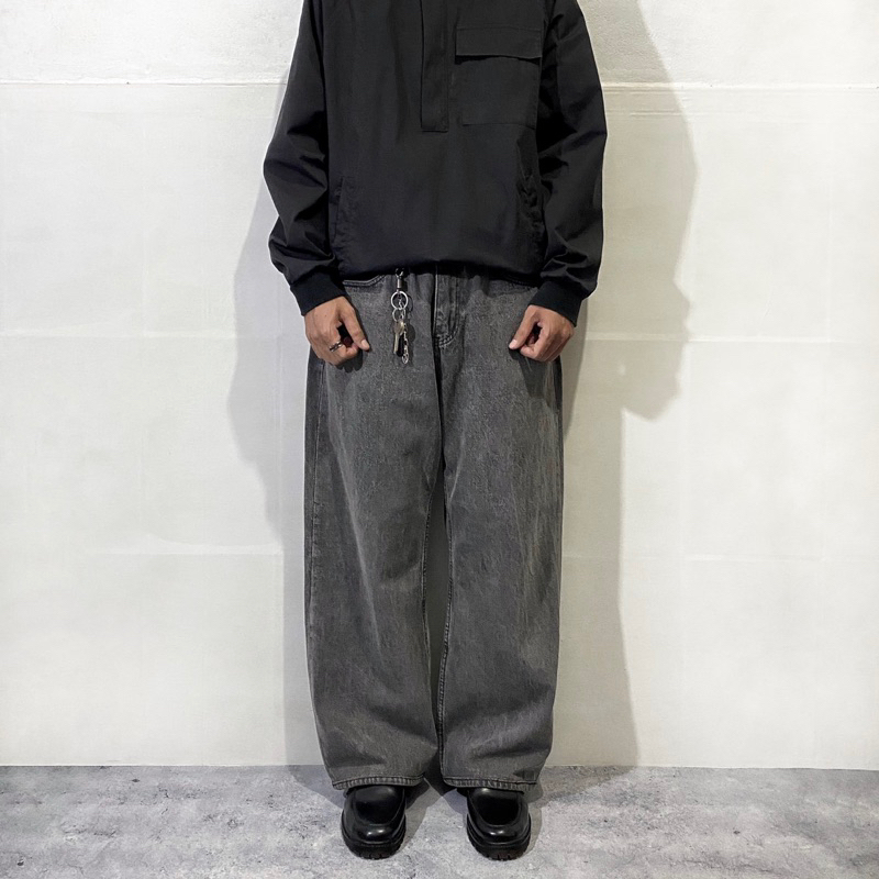 Trillion Washed Jeans Dark Grey  Baggy Loose (Unisex) Size 31-33