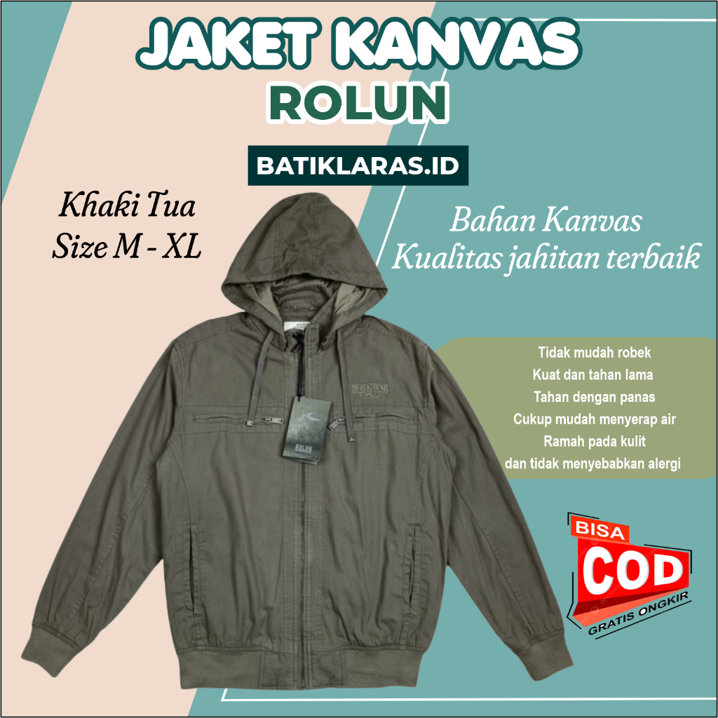 Jaket Rolun Pria Dewasa Kanvas Khaki Tua JK0581