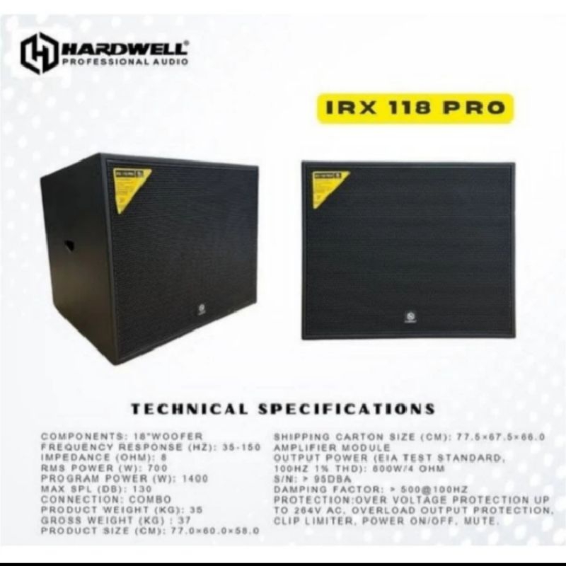 Speaker subwoofer Aktif 18inch HARDWELL IRX 118 PRO  700w Ori