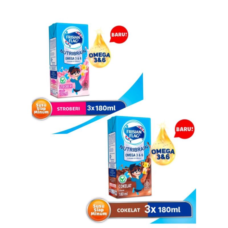 

Frisian Flag Omega Nutribrain Coklat & Strawberry (3pcs x 180ml) New Susu Bendera UHT Cokelat / Susu Strawberry / Susu UHT Chocolate / Susu Anak UHT Siap Minum / Susu Bendera Nutribrain Cair / Hampers Ultah / Snack Ultah Anak / Susu UHT