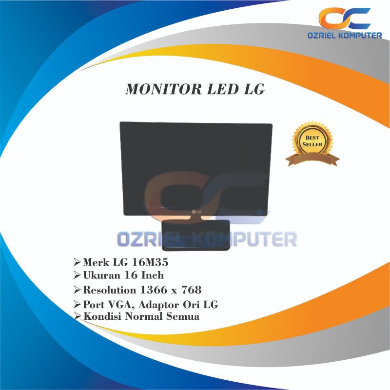 Monitor LED LG 16 inci 16M35AA Widescreen untuk Kasir, cctv, lab sekolah