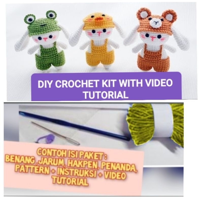 DIY CROCHET AMIGURUMI BONEKA KIT WITH VIDEO TUTORIAL