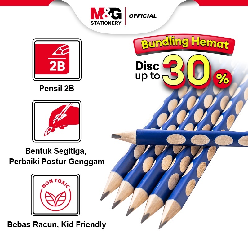 

M&G Pensil Jumbo Grooved Pencil Triangle Easy Start Ergonomic Hole Design 2B