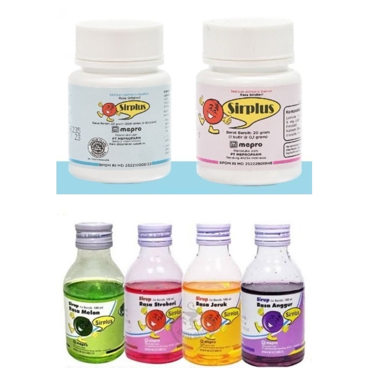 Sirplus Sirup 100 ml / Sirplus Serbuk 200 Tablet / Rasa Melon, Jeruk, Strobery, Anggur, Original -Pe