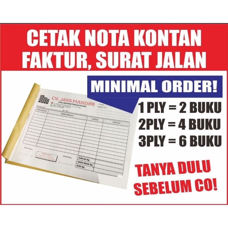 

CETAK FAKTUR Uk. 1/2 FOLIO ISI 100 LEMBAR/BUKU - NOTA - KWITANSI MURAH - FREE DESAIN!!!