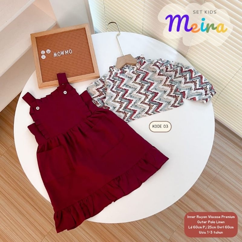 Meira Set Ori Mowmo Kids - Gamis Rempel Anak - Gamis Rayon Motif Anak Perempuan - Baju Inner Outer A