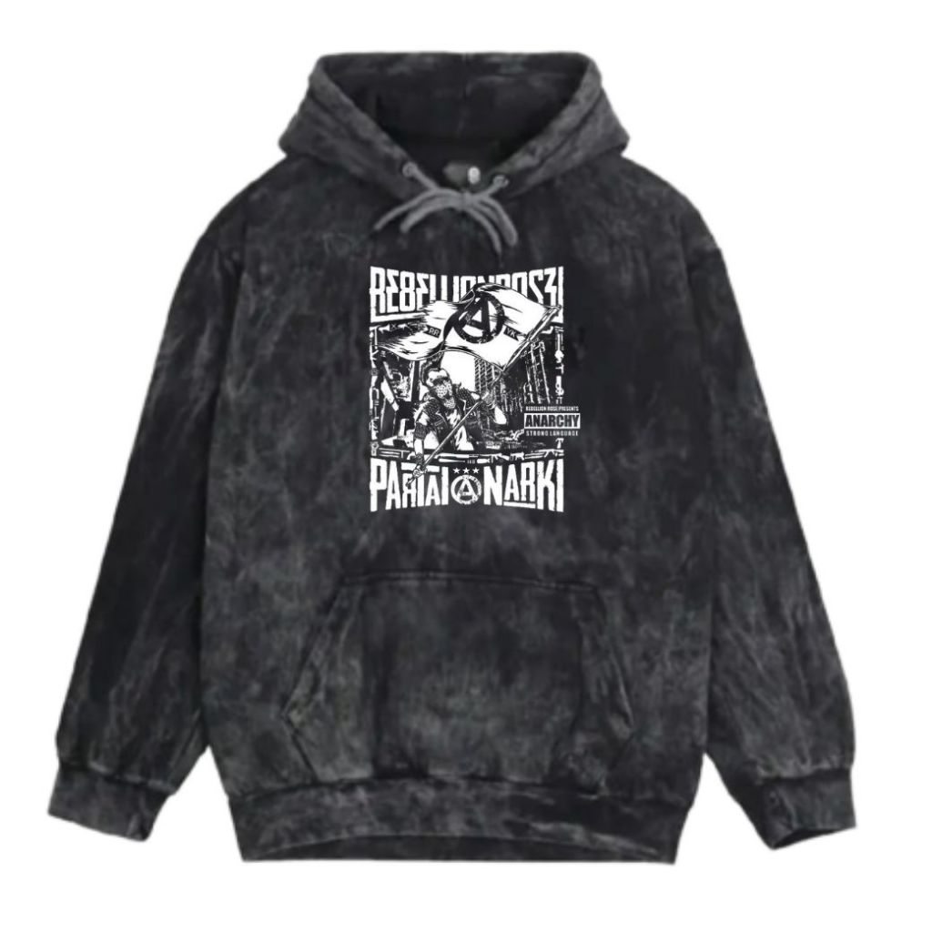 BISA BAYAR DITEMPAT - JAKET SWEATER HOODIE BLACK SANDWASH M-XXL REBELLION ROSE PARTAI ANARCY
