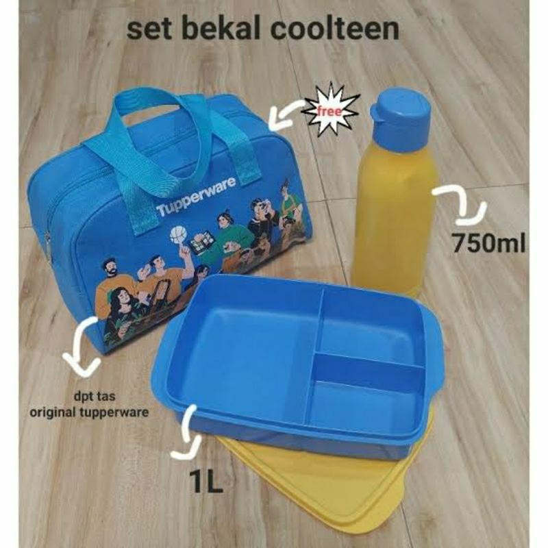 SALE !!! COOL TEEN Lunch box set tupperware - tempat bekal makan anak besar - set dengan botol dan t