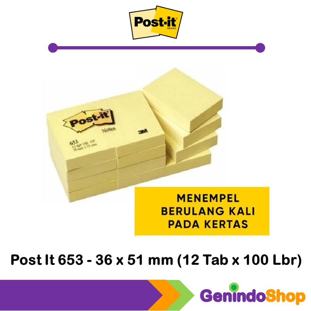 

Sticky Note 653 Kuning 38x51mm Post It-3M (12 pad x 100 Lembar)