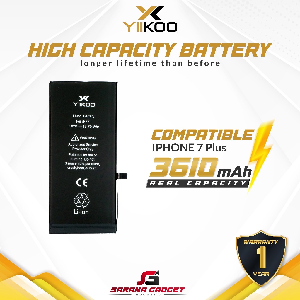YIIKOO Baterai Iphone 7+ 7 PLUS High Capacity Battery Batre Batrai Dual Double Power HP Handphone Ap