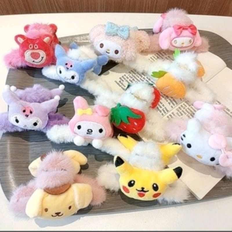 Jepit rambut Jedai Bulu BONEKA KARTUN 12 cm korea R-986 / Jedai hello kitty mickey mouse sanrio kara
