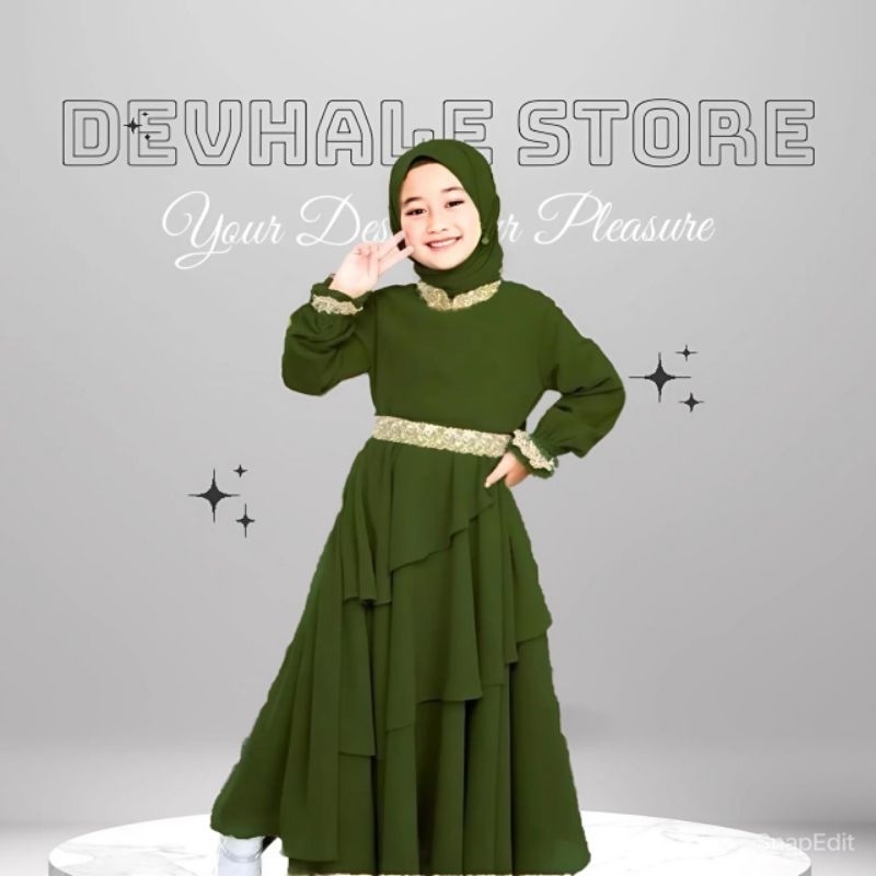 GAMIS ANAK SET HIJAB MIKAYLA/GAMIS KONDANGAN ANAK MUSLIM USIA TANGGUNG /DRESS GAMIS LEBARAN ANAK FRE