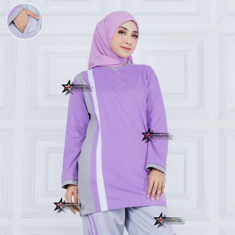 Atasan Kaos Olahraga Senam Tunik Muslimah Wanita Bahan Katun Cardet