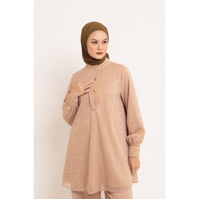 BAJU M TUNIC TERBARU BUSUI M TUNIK REMAJA DRESS M TUNIK FLARE GEO LACE DAUKY BAHAN BURKAT TERBARU