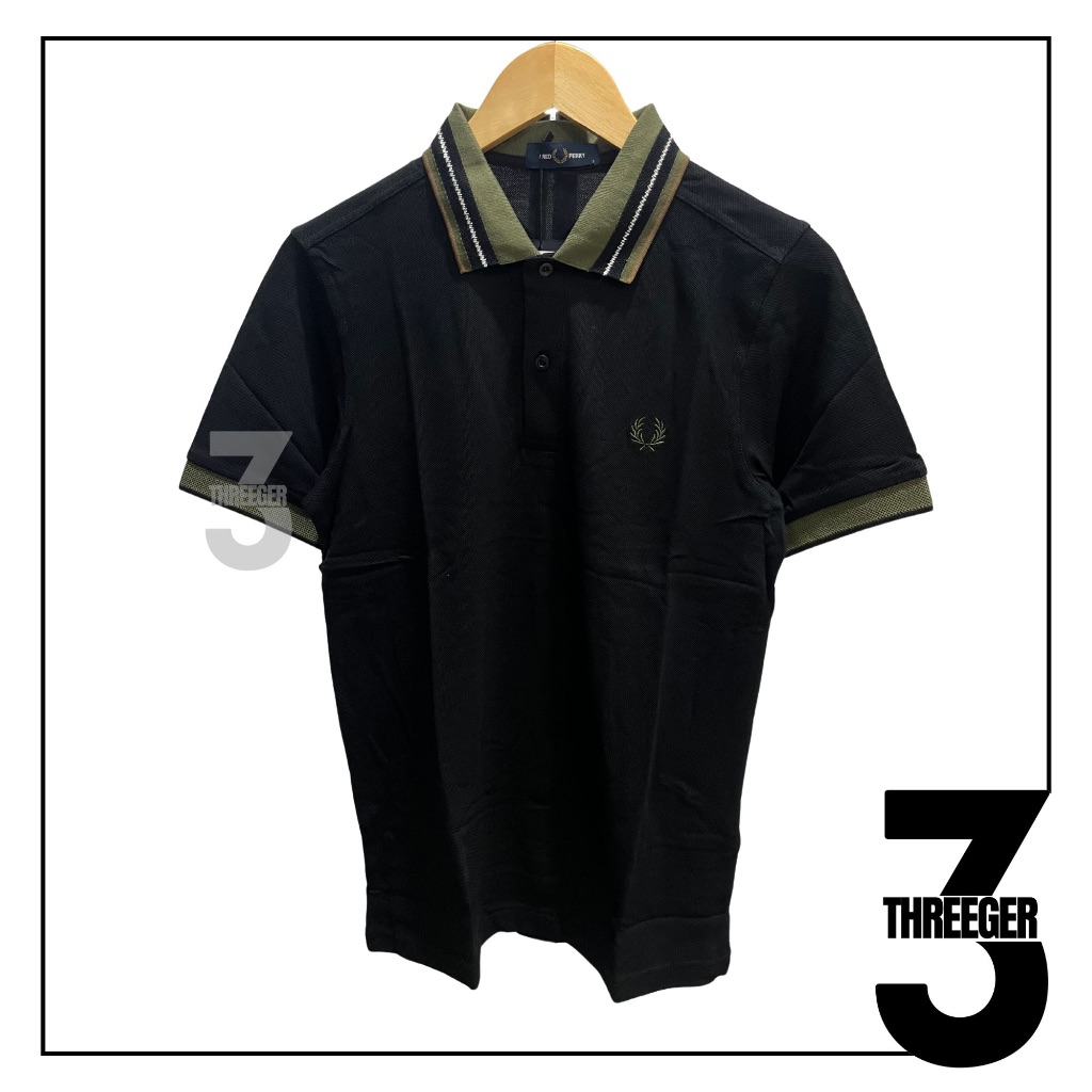 Fred Perry Green Textured Collar Polo Black Original / Polo Fred Perry Original