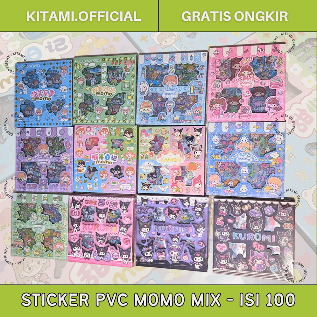 

STICKER PVC WATERPROOF 100 LEMBAR | STIKER MOMO RAINBOW | STIKER SANRIO KUROMI MY MELODY