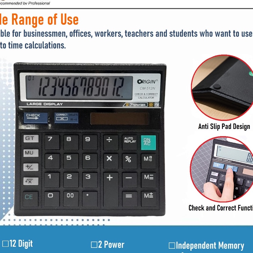 

Diskon Check Correct Calculator Kalkulator Meja CM512N Kalkulator 12 Digit Mesin Hitung Portable ORIGIN
