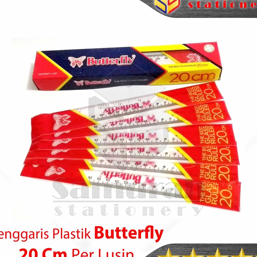 

Gila Penggaris Plastik Buterfly 2 cm Per Lusin Mika Glass Ruller ButterFly Alat ukur panjang 2 centimeter 1 Pak