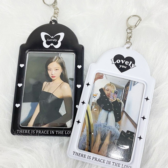 

Bonus Black White Ins Card Holder With Photocard Chain Protector Idol Photo Sleeves Bus ID Bank Card Bag Pendant