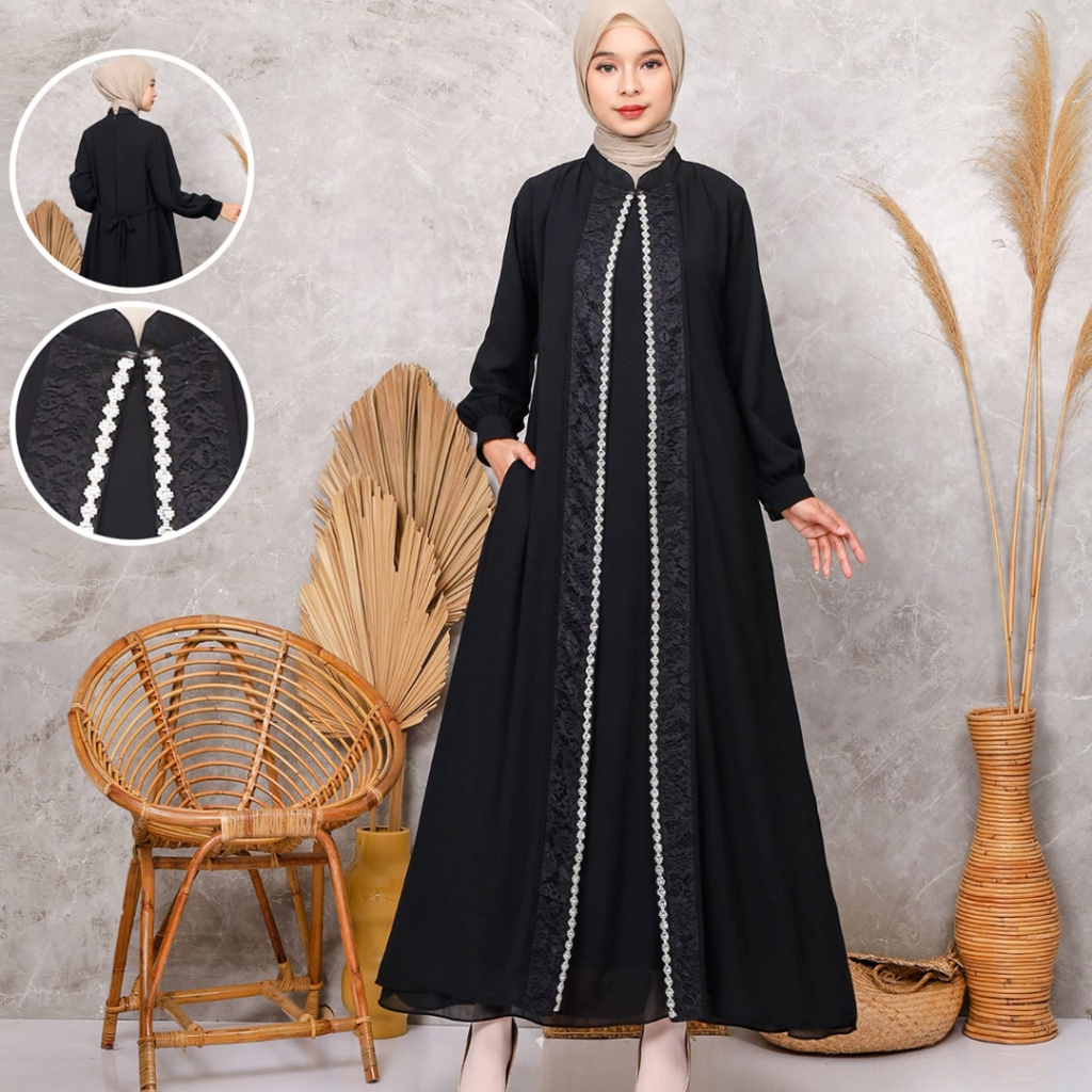 KKUM OFFICIAL Gamis Hitam Jetblack Polos Baju Lebaran Busana Muslim Abaya Arab Hijab Dress Turki Bru