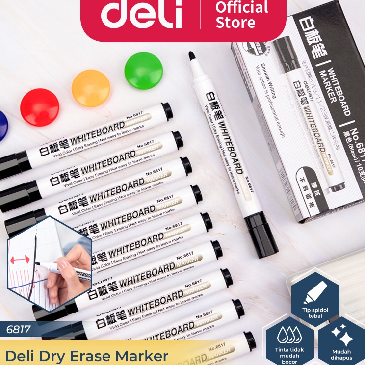 

Produk Deli Whiteboard Marker Spidol Papan Tulis Bisa Dihapus Isi 1 pcs HitamBiruMerah 6817