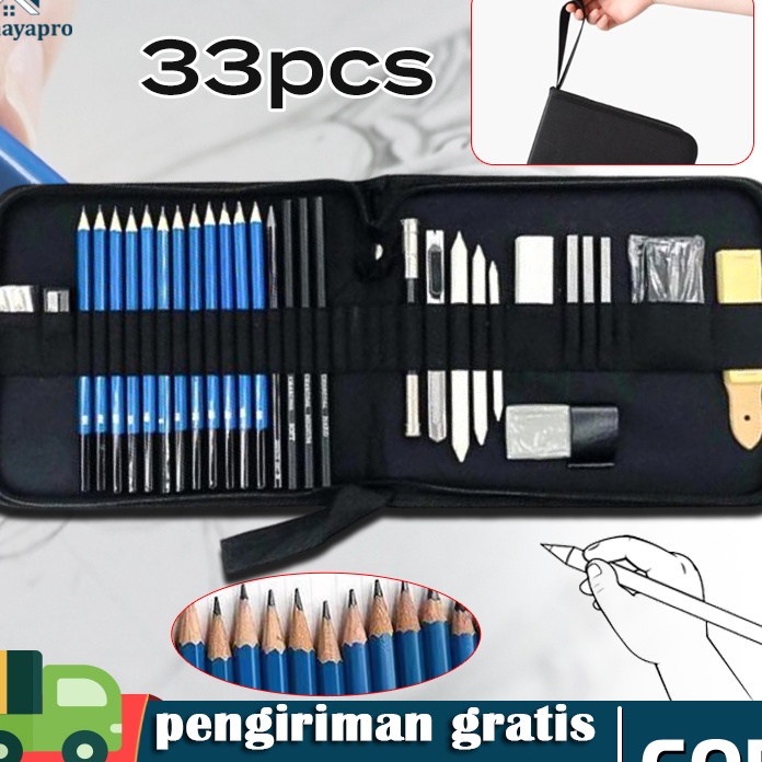 

berkualitas 33PCSSet Sketch Pensil Pisau Penghapus dan Pensil Gambar untuk Keperluan Sekolah Pencil Drawing Set