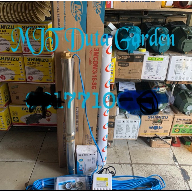 Pompa Air Satelit 3" Nasional MCpump 0.75HP Kabel Biru Tersambung 50M